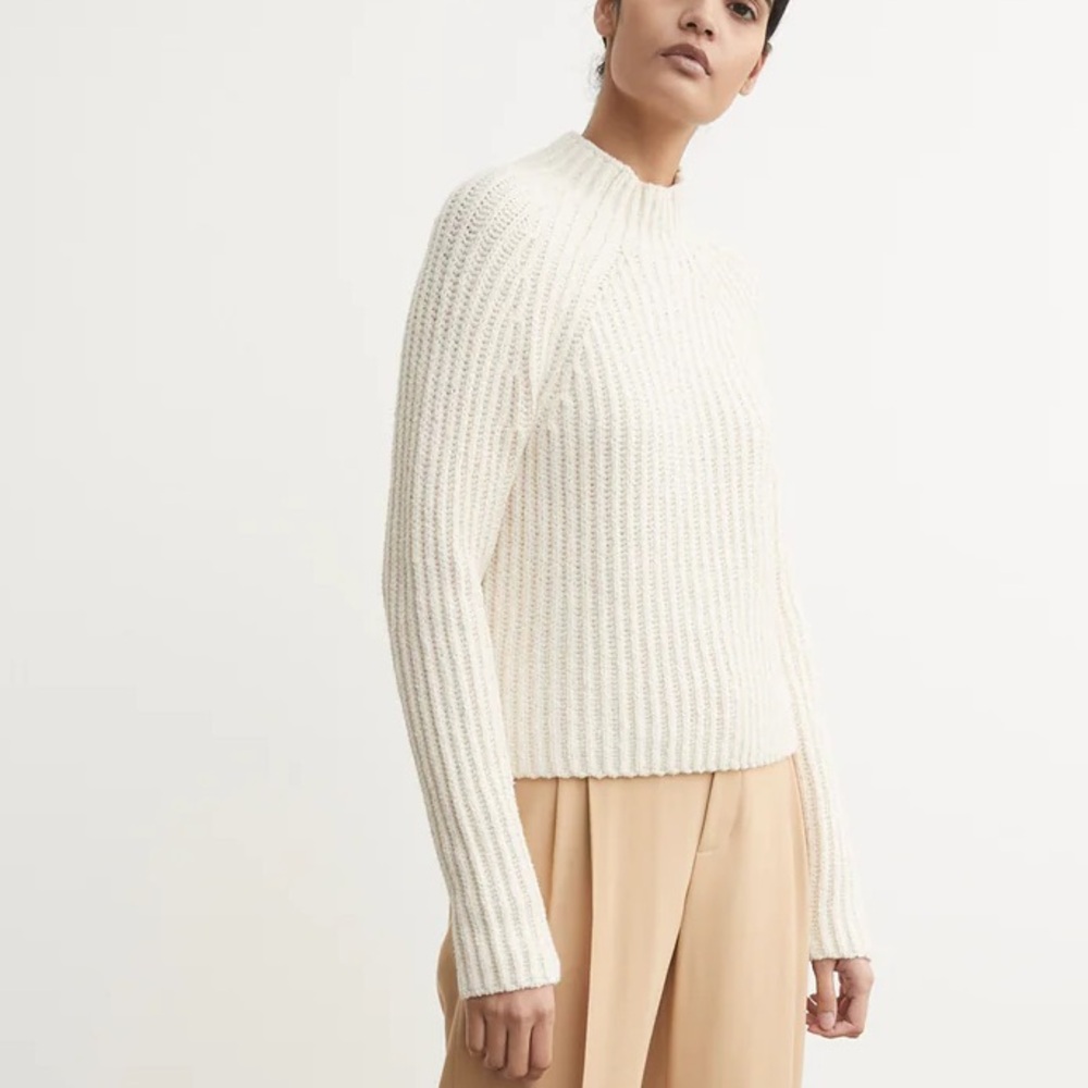VINCE WOMEN'S MOCK NECK RAGLAN SLEEVE SWEATER medium cream ivory cotton blend